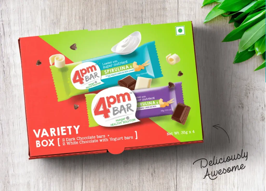 4PM Nutrition Bar Packaging - Almond Branding Best Design Agency Mumbai 4PM Nutrition Bar Healthy Packaging Design Multi Unit Box