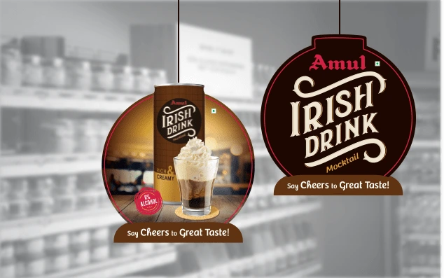 Amul Irish Drink - Almond Branding Best Packaging Design Agency Mumbai Amul Irish Drink POSM Dangler Design