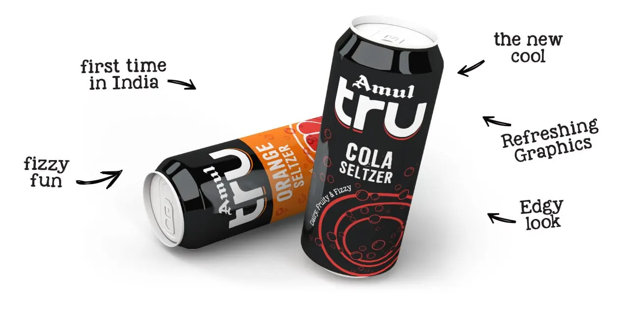 Amul TRU Seltzer Category Creation & Packaging Design - Almond Branding Top Branding Agency India Best Packaging Design Agency Mumbai Amul TRU Seltzer Beverage Pack Design Benefits 1