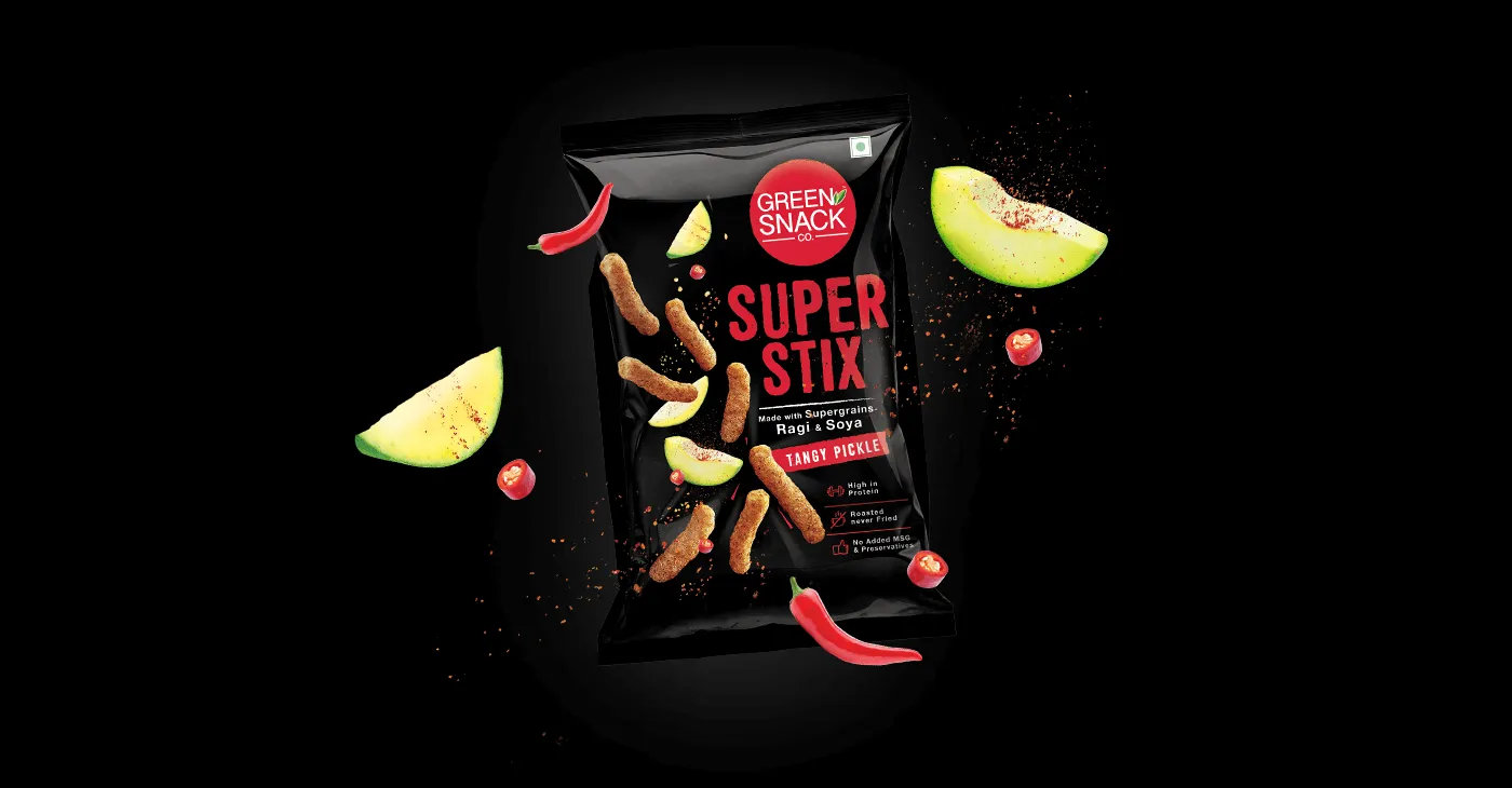 Green Snack Co. Super Stix Health Food Packaging - Almond Branding Top Branding Agency India Best Packaging Design Agency Mumbai Greensnackco Super Stix Best Health Food Packaging V1