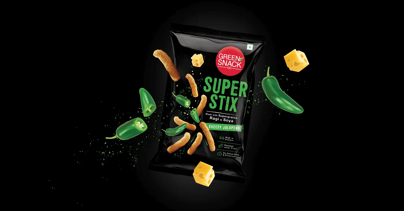 Green Snack Co. Super Stix Health Food Packaging - Almond Branding Top Branding Agency India Best Packaging Design Agency Mumbai Greensnackco Super Stix Best Health Food Packaging V2