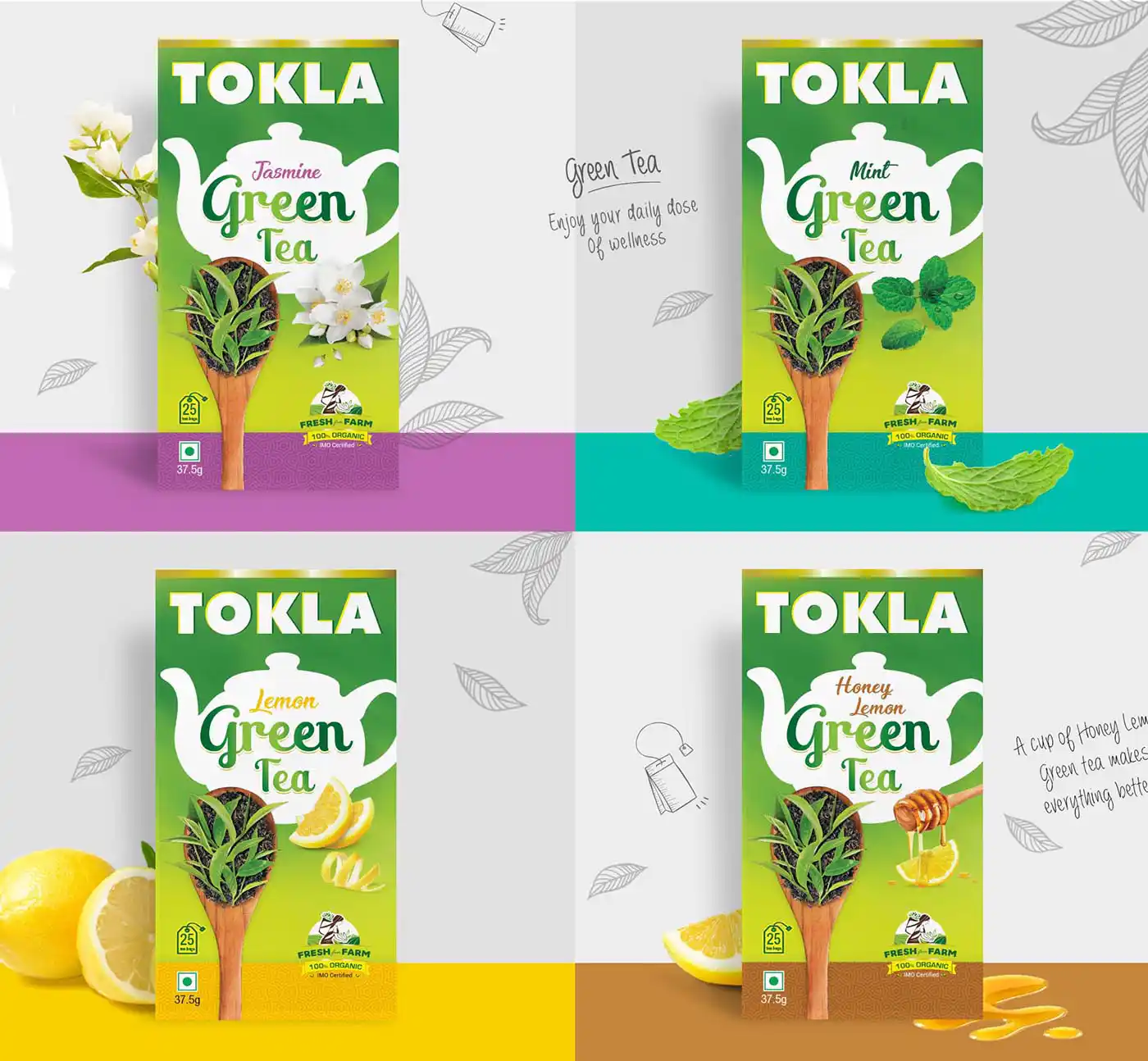 Tokla Green Tea - Almond Branding Top Global Design Agency Mumbai Nepal Tokla Green Tea Packaging Design Flavours