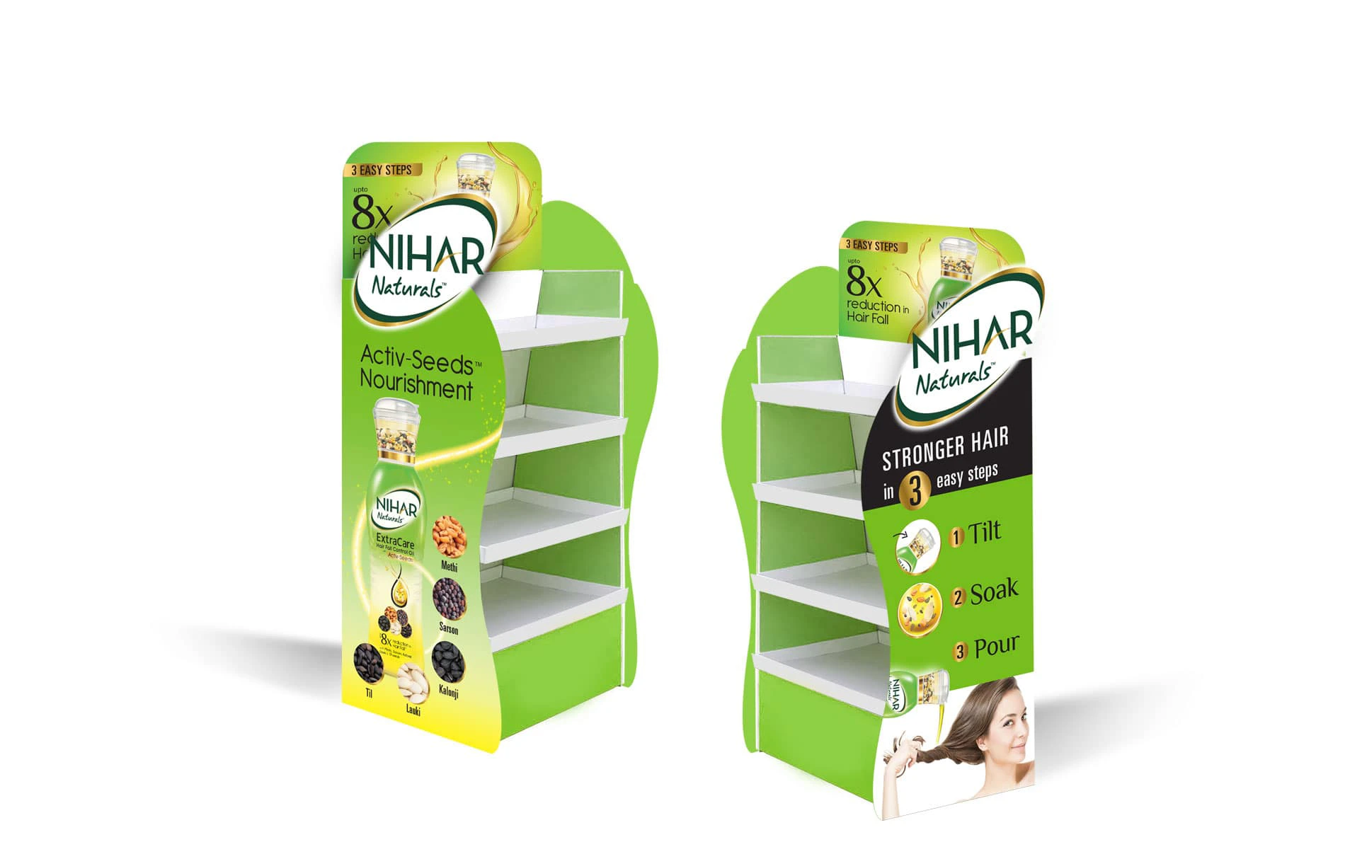 Nihar Extra Care Hairfall Control Oil - Almond Branding Top Packaging Design Agency Mumbai Marico Nihar Naturals Extra Care POSM Retail Visibility