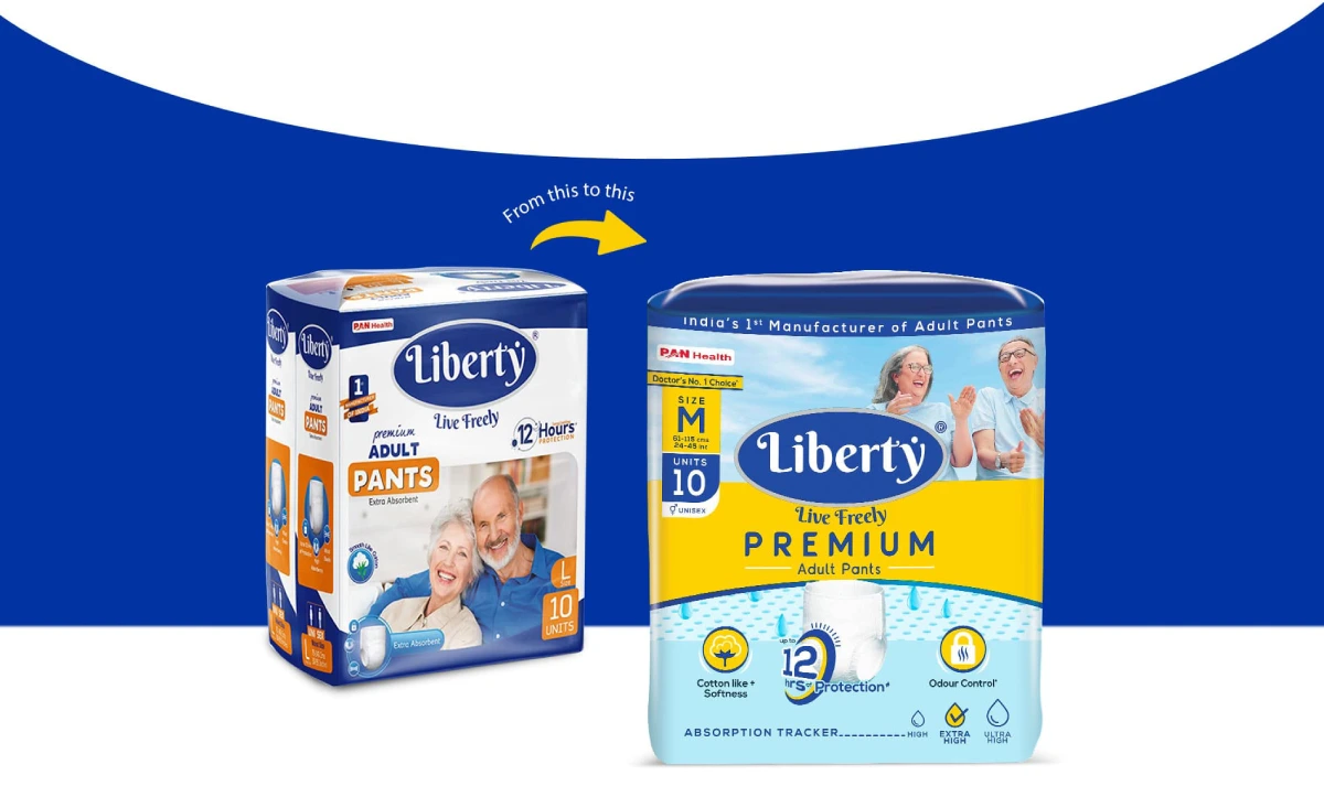 Liberty Adult Pants – Revolutionizing Diaper Packaging Design - 5 Almond Branding Best Branding Agency India Top Design Agency Mumbai Liberty Adult Diaper Packaging Intimate Hygiene Design New Old