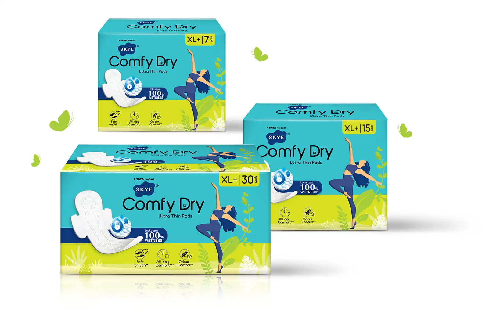 TATA Skye Sanitary Pads Packaging Design - Almond Branding Best Packaging Design Agency Mumbai Tata Skye Sanitary Pads Star Bazaar Feminine Hygiene Packaging Design Range