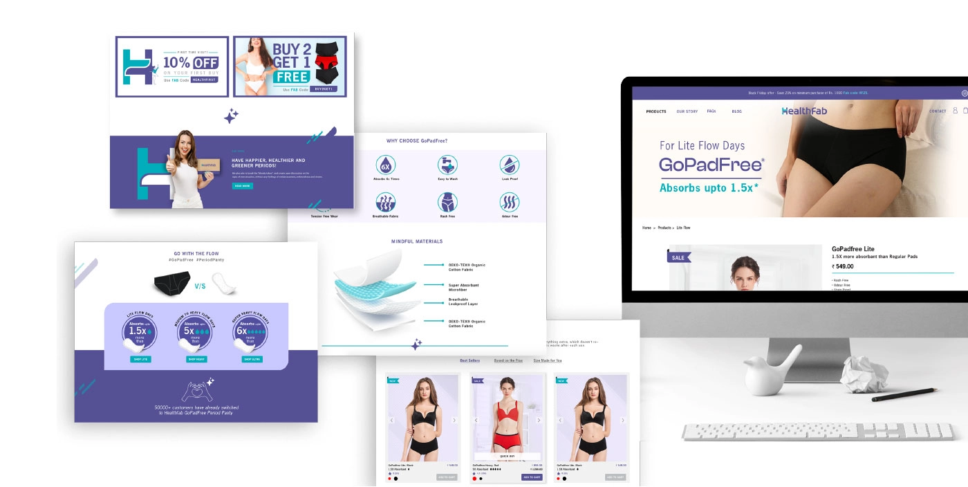 HealthFab – Revamping a FemTech Startup Brand - Almond Branding Top Branding Agency India Best Design Agency Mumbai Healthfab Best Startup Branding Feminine Hygiene Femtech Responsive Webdesign